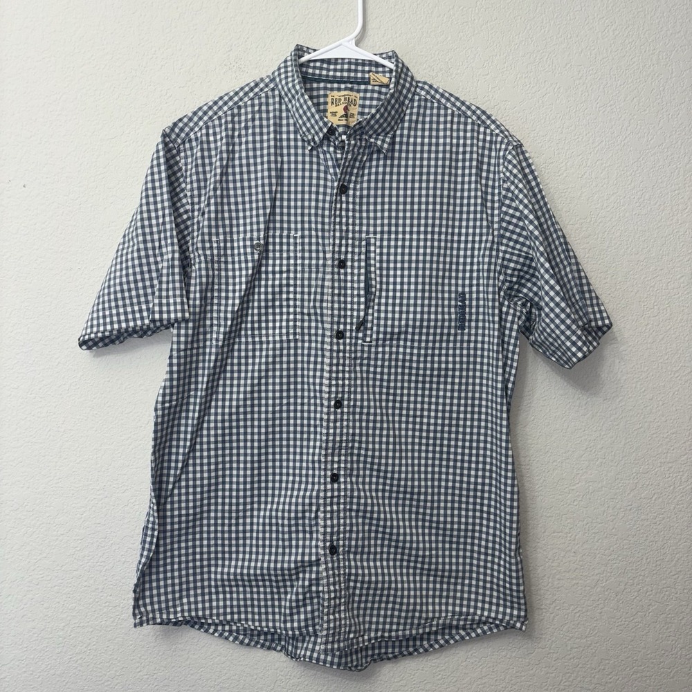 RedHead Button Up Short Sleeve Gingham Check Shirt Men's Size L Fishing